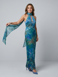 Natalie | Keyhole Halter Sleeveless Maxi Dress