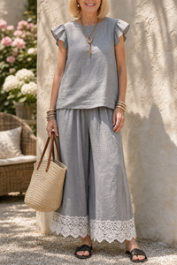 Sofia | Casual Crochet Hem Style Linen Two-Piece Set