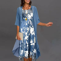 Roselune | Women's Elegant Floral Print Half Sleeve Midi Dress