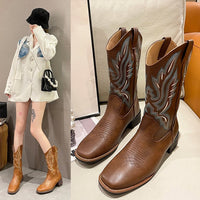 Audrey | Western-Inspired Embroidered Cowboy Boots with Block Heel