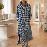 Cataleya | Gingham Button-Front Maxi Shirt Dress with Side Slits