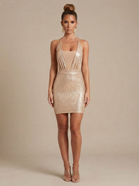 Marie | Daring Deep V-Neck Style Sequin Bodycon Party Dress
