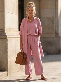 Adriana | Three-Piece Relaxed Top & Wide-Leg Pants Set