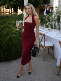 Madelyn | Halter Neck Fitted Silhouette Midi Dress