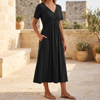 Adeline | Crossover V-Neck Midi Dress with Pockets