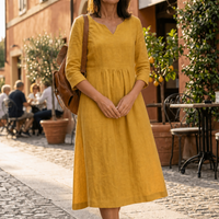 Melody | Relaxed V-Neck Midi Dress with Gathered Waist